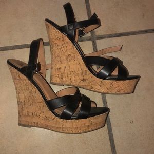 Black Leather Wedges
